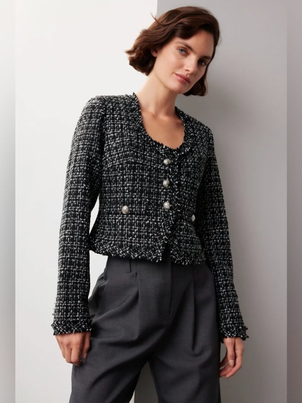 Derek Lam 10 Crosby black tweed cropped blazer 8